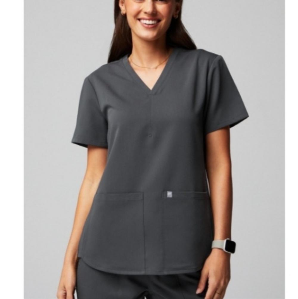 Fabletics Women's V-Neck Short Sleeve Top in Charcoal Gray
